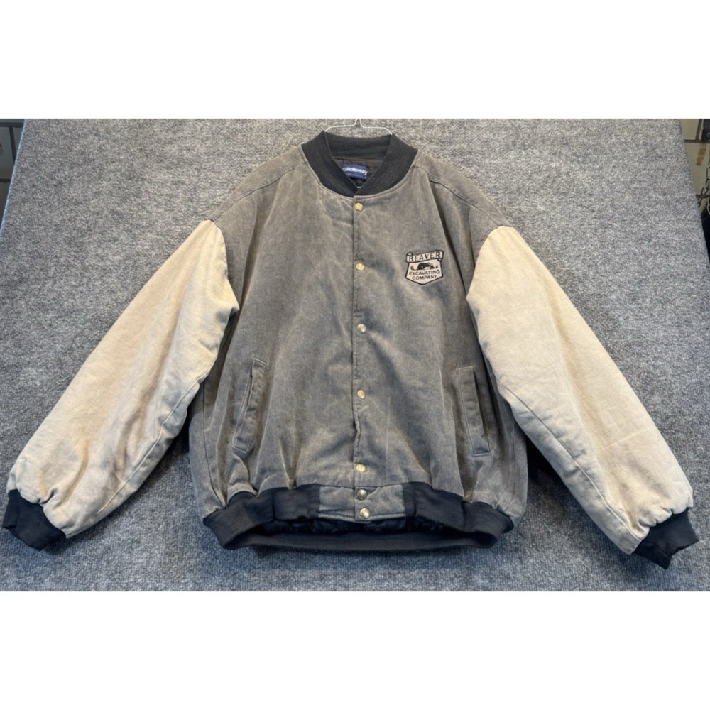 Vintage Holloway Men's Large Quilted Work Jacket Gray Tan Snap Front USA Made